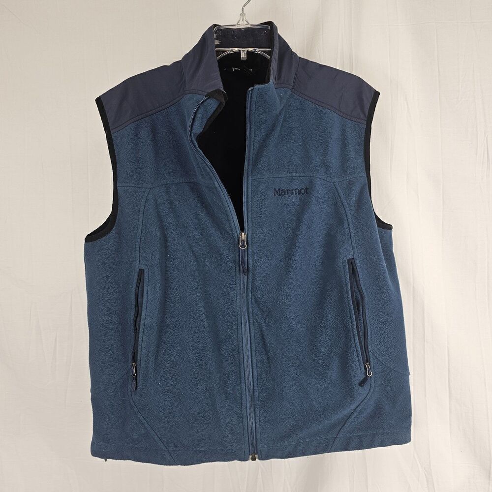 Marmot Windstopper Vest Mens Size L Blue Full Zip Mock Neck Outdoor Travel Logo